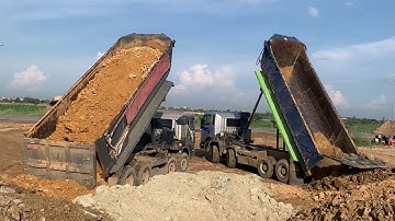 So Nice Operators Graveling Dirt Soil With Overload Dump Truck Bulldozer Push