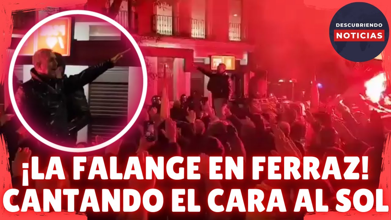 LA FALANGE CANTA EL CARA AL SOL FRENTE A LA SEDE DEL PSOE EN LA CALLE FERRAZ, MADRID