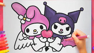 How to draw MY MELODY and KUROMI SANRIO HELLO KITTY