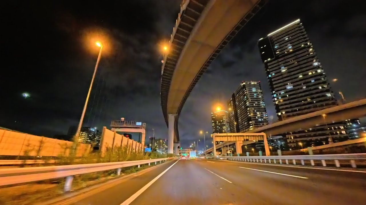 夜首都高 辰巳第2PA 箱崎でUターン バイク車載動画2倍速 tokyo nightdrive expway dashcam speedx2.0