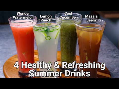 4 Refreshing Summer Drinks Recipes - Lemon Punch, Wonder Melon, Masala Jeera, Cucumber Coolant | Hebbar | Hebbars Kitchen