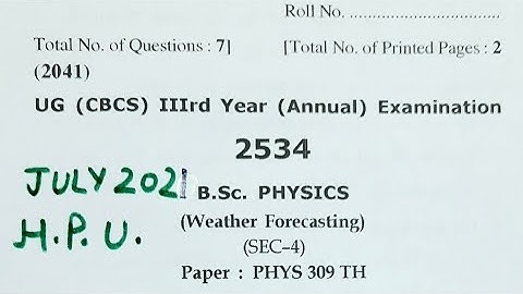 #WEATHER FORECASTING #SKILL (PHYSICS) #Previous Year Question Paper 2021# B.Sc Third YEAR #H. P. U.