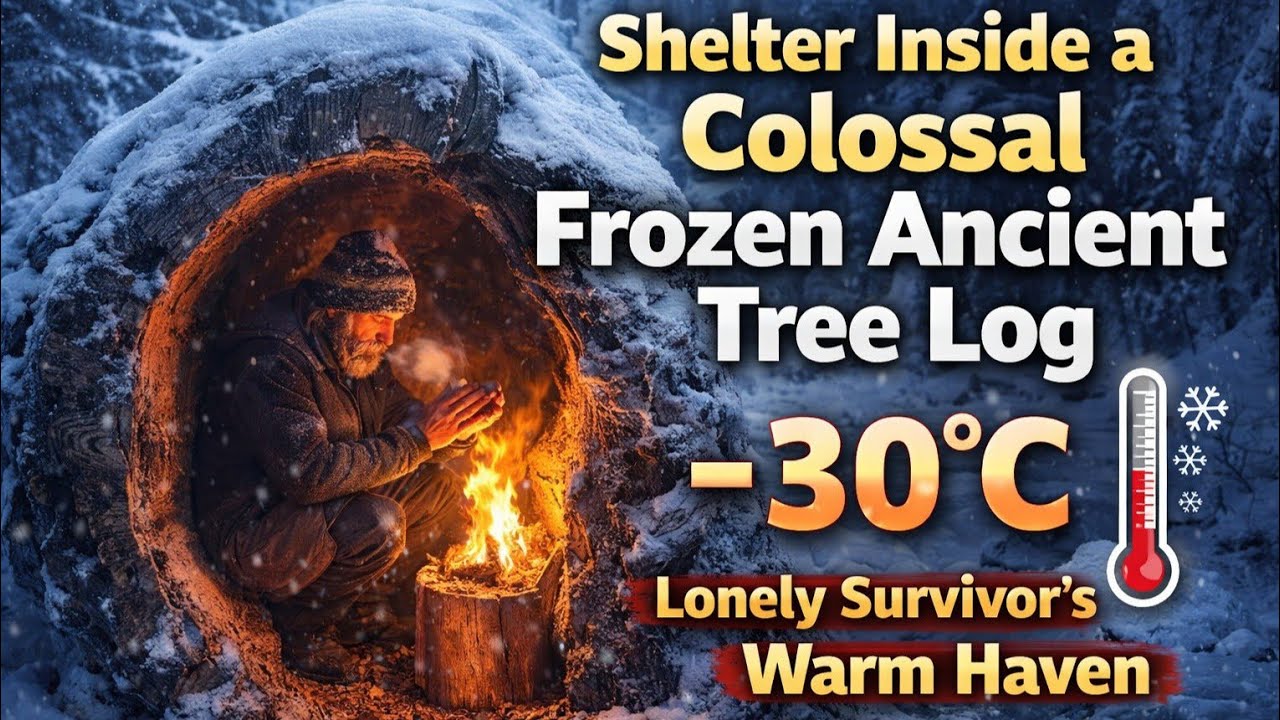 Living Inside a Giant Frozen Tree Log in -30°C | Lonely Survival 