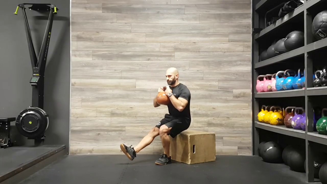 Eccentric single leg goblet squat to box - YouTube