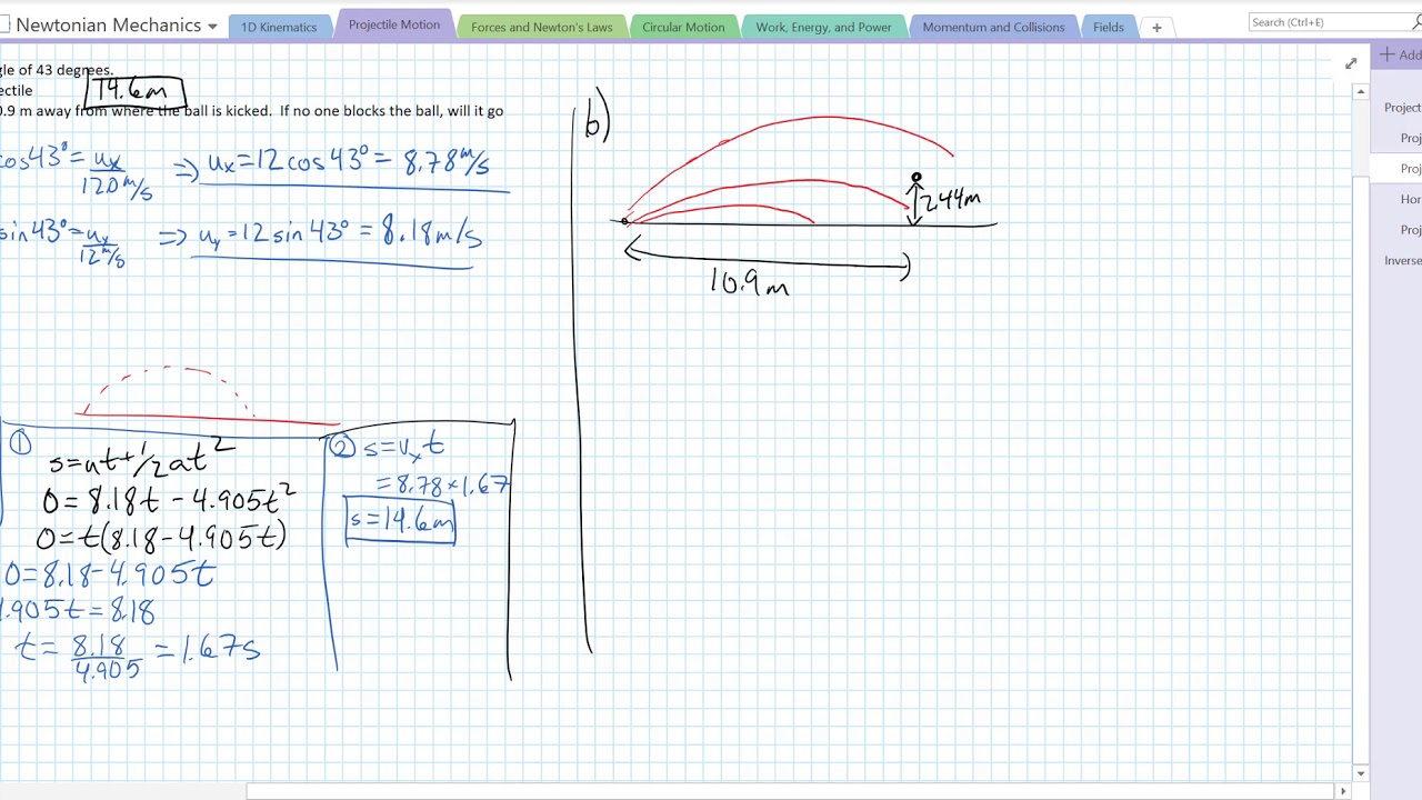 Projectiles Problem Soccer Ball Kicked at Angle (No Range Equation