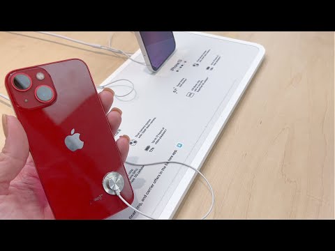 iPhone 13 Mini in Red Shopping at the Apple Store
