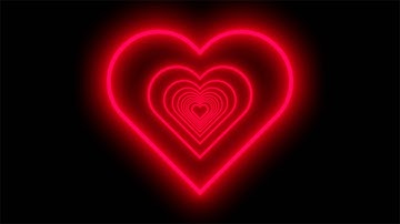 Neon Tunnel of Red Hearts on Black Background. Video Loop