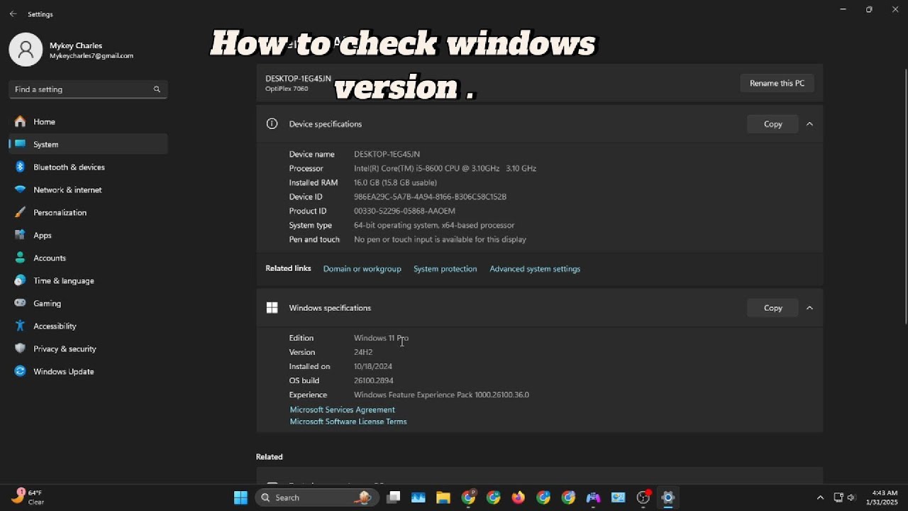 How To Check Windows Version On PC - YouTube