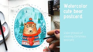 Watercolor Winter Bear Postcard Tutorial
