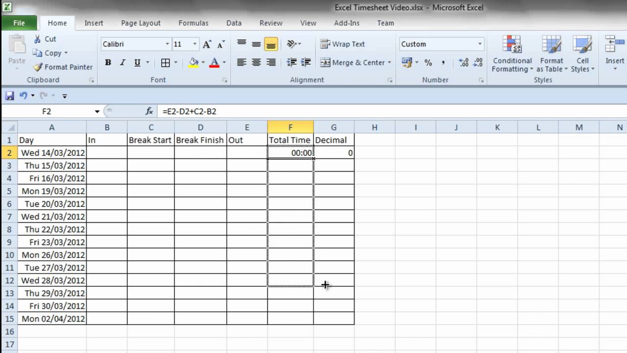 Simple Excel Timesheet Youtube