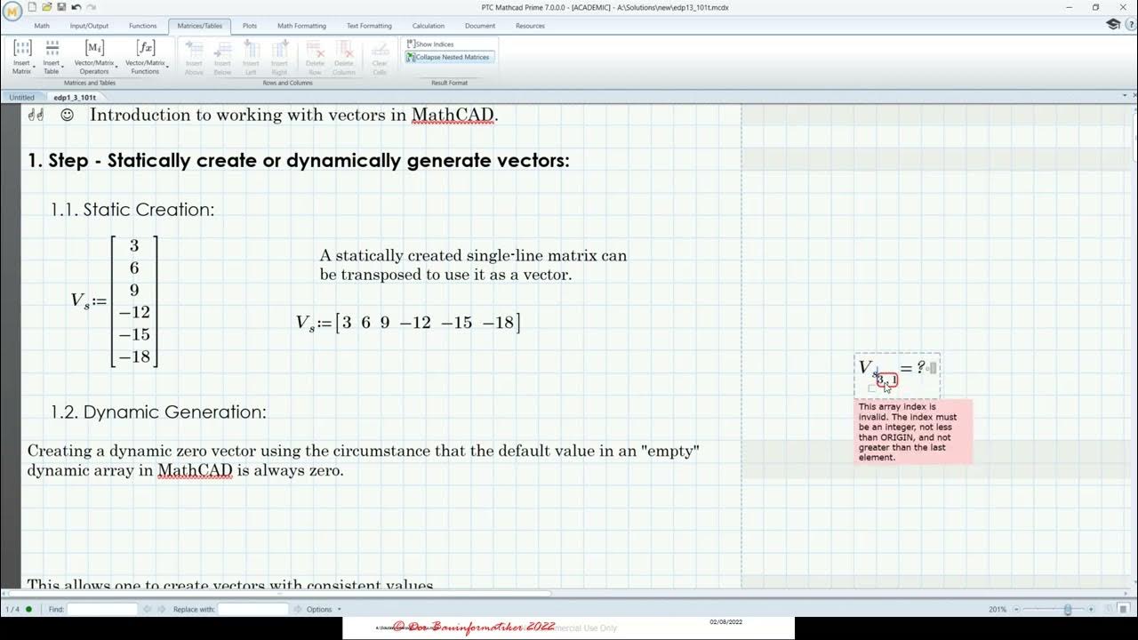 MathCAD Prime Basics - L3: T1 Introduction to working with Vectors in ...