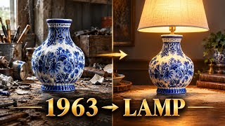 Turning a 1963 Royal Delft Vase into a Lamp | Upcycling No Talking #diy #lamp #upcycling