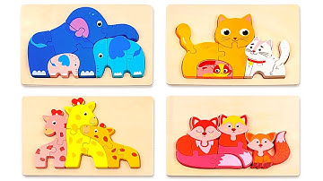 Learn Animals & Their Babies with Matching Activity Puzzle | Preschool Toddler Toy Learning Video