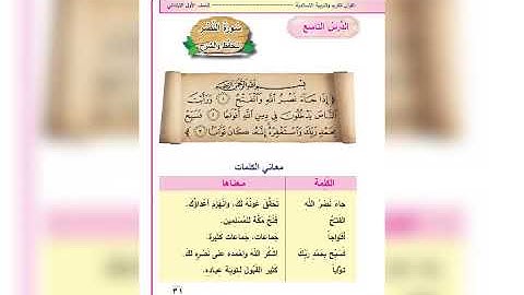 قراءة وشرح سورة النصر للصف الأول الإبتدائي