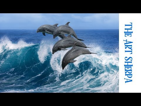 How to paint with Acrylic on Canvas dolphins dancing in a wave