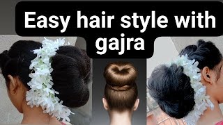 easy puja special hair style | hair bun with gajra #hairstyle , long hair style easy hair bun style