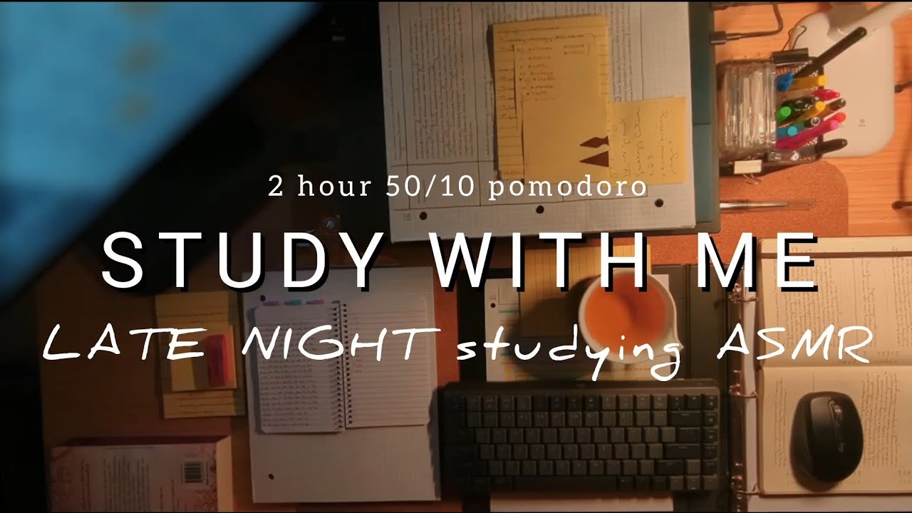 2 HOUR STUDY WITH ME 🌃 LATE NIGHT 🔥 fireplace ambience | study ASMR background noise pomodoro 50/10