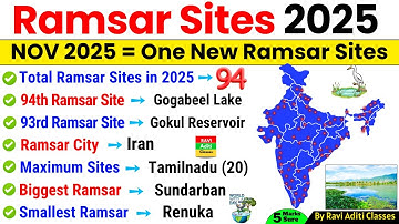 Ramsar Sites in India 2025 | 94 Updated List | Wetlands | Ramsar Sites 2025 | Current Affairs 2025