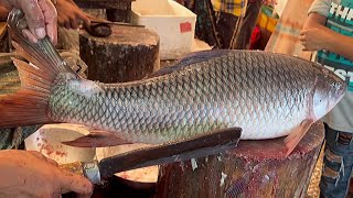 Amazing Fast Fish Cutting Technique | Big Rohu Fish Cutting Skills In Fish Market