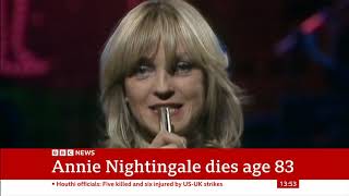 &quot;Annie Nightingale has died&quot; // BBC News Report - 12/1/24