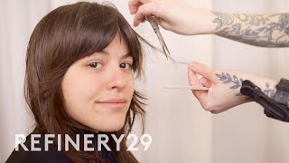 How To Style Bangs For A Smaller Forehead | Hair Me Out | Refinery29