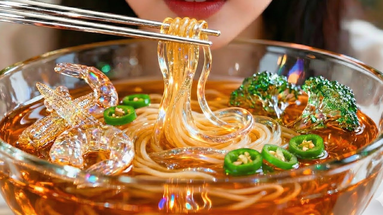 Makin Veggie Ramen Bowl with Glass Ingredients 🍜✨