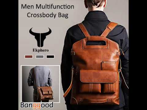 Ekphero Men Handbag Casual Multifunction Backpack Solid Crossbody Bag Brown