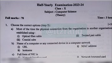 Class 10 Computer Science Half Yearly 2023 Kamrup Metro District Question Paper