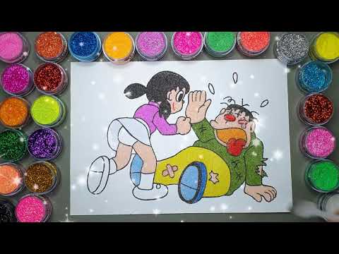 Video Shizuka Đánh Jaian ✍ Vẽ Và Tô màu Tranh Cát Nhân Vật... - youtube