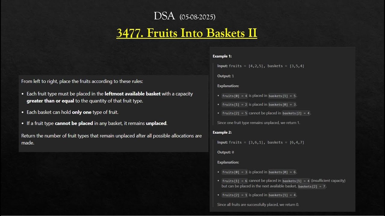 3477. Fruits Into Baskets II (Using JAVA) || LeetCode Daily Question ...