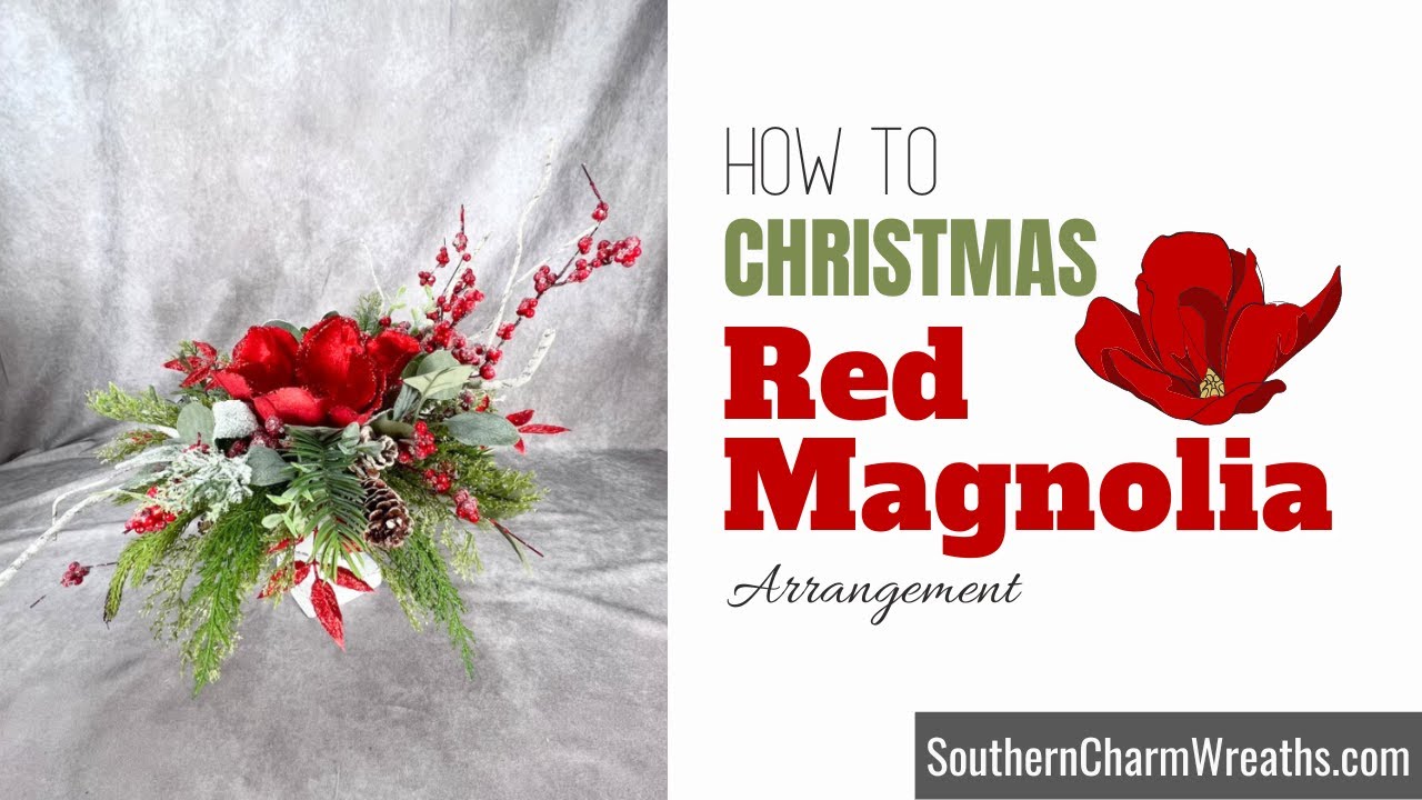 DIY Red Magnolia Silk Flower Christmas Arrangement