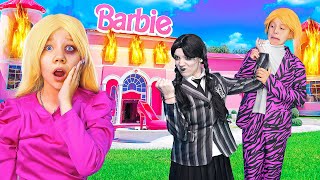 Barbie Trying to Survive in the Wednesday Addams Dollhouse! Barbie in real life!