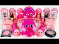 ASMR Slime Mixing ”PINK” 💗💦💤 makeup, Eyeshadow, glitter into slime. Satisfying slime video.