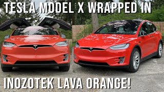 Model X wrapped in INOZETEK SUPER GLOSS LAVA ORANGE