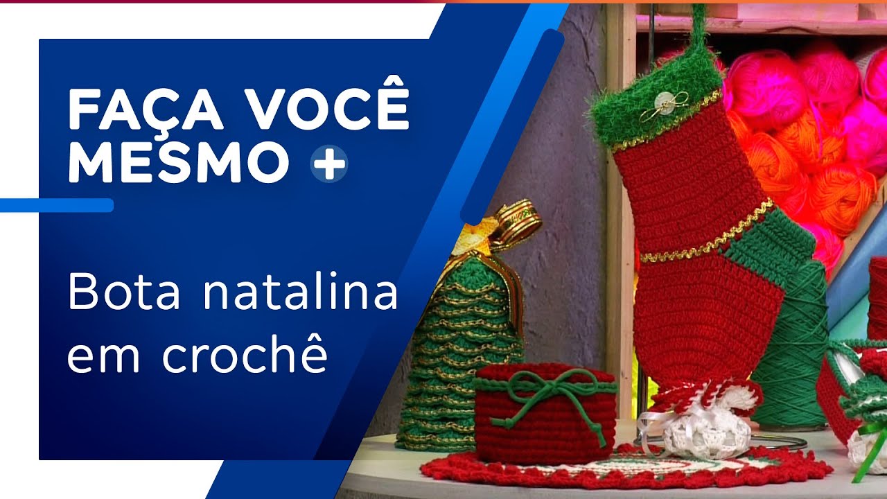 Bota natalina para porta em crochê por Jackie Fonseca - YouTube