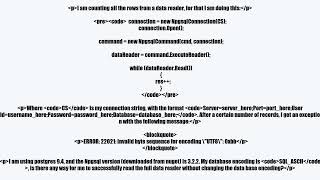Celebrity Invalid byte sequence for encoding when reading NpgsqlDataReader Wealth