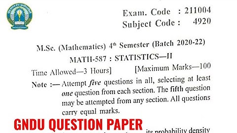 Gndu Msc Mathematics 4th Semester Statistics Question Paper | Msc Mathematics 4th Semester Paper