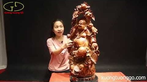 Tượng Gỗ Di Lặc ngũ phúc vác cành đào gỗ cẩm lai siêu vân |  Nghệ thuật điêu khắc tượng gỗ