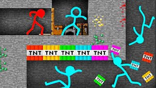 Stickman vs Minecraft RAINBOW TNT TRAP in Animation Vs Minecraft Cartoon Stick Man