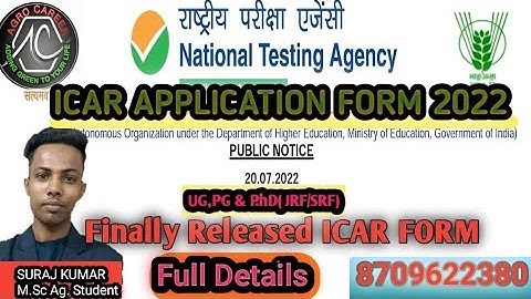 ICAR application form released ICAR EXAM 2022| ICAR FORM2022