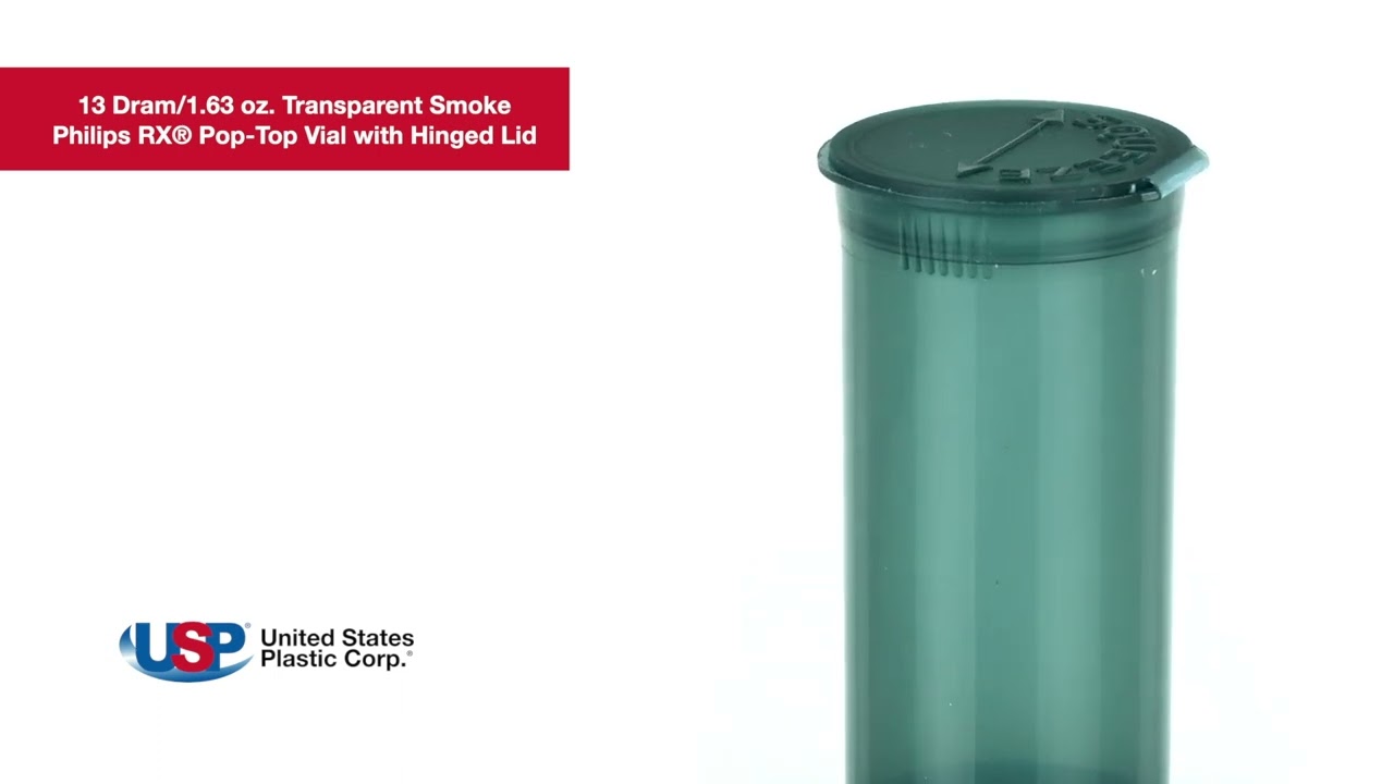 13 Dram Transparent Smoke Philips RX® Pop-Top Vial with Hinged Lid | U.S. Plastic Corporation®