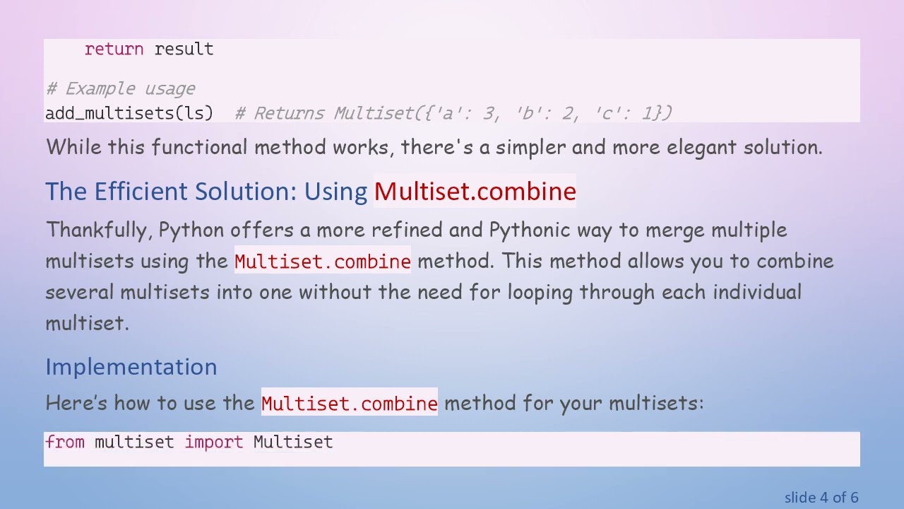 The Pythonic Way to Merge Multisets in Python