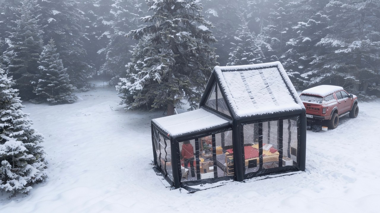 ЗИМНИЙ КЕМПИНГ С НАШЕЙ НАДУВНОЙ ОГРОМНОЙ ВИЛЛА-ПАЛАТКОЙ❄️
