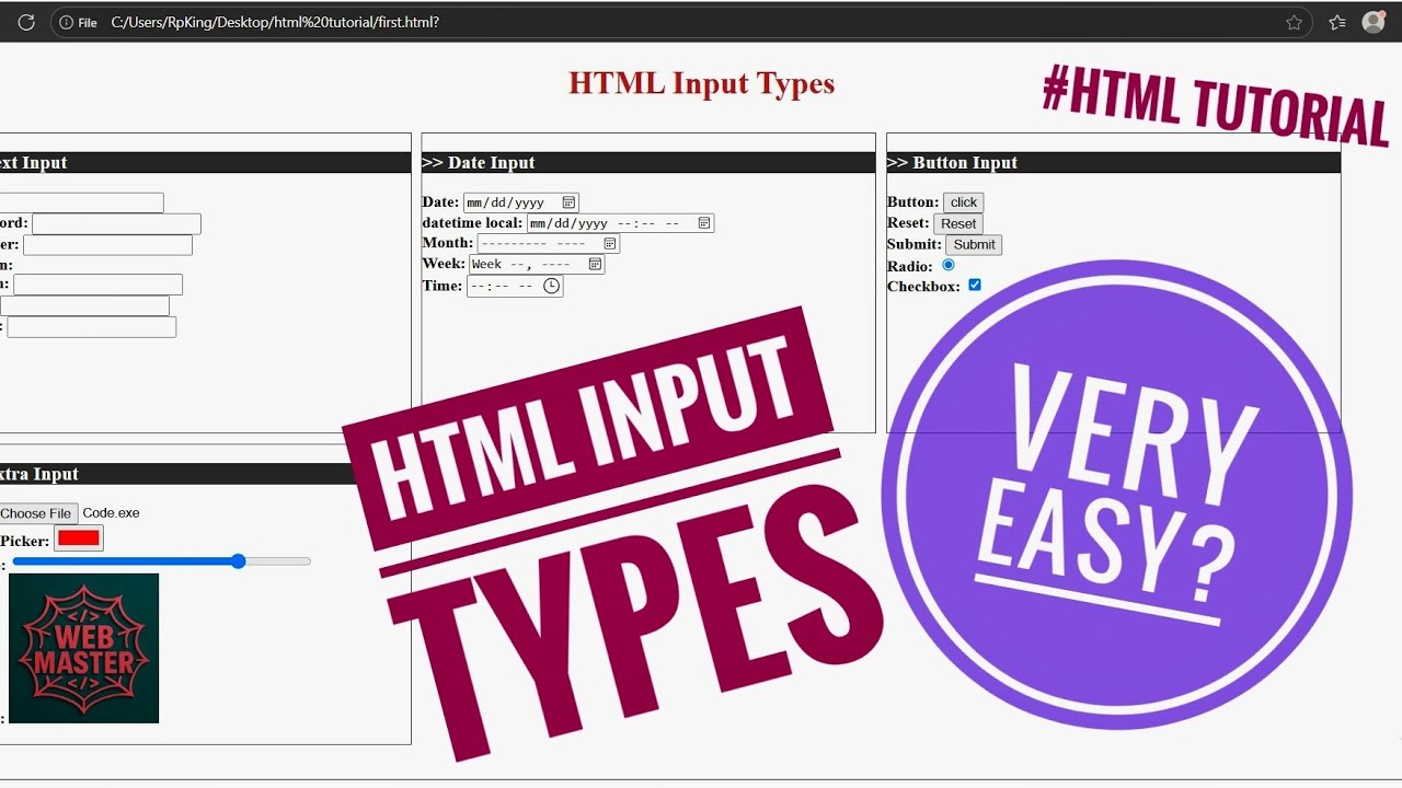 HTML Input Types | Learn Html | html tutorial #html #interview # ...