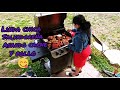 chica salvadoreña asando carne y pollo😋