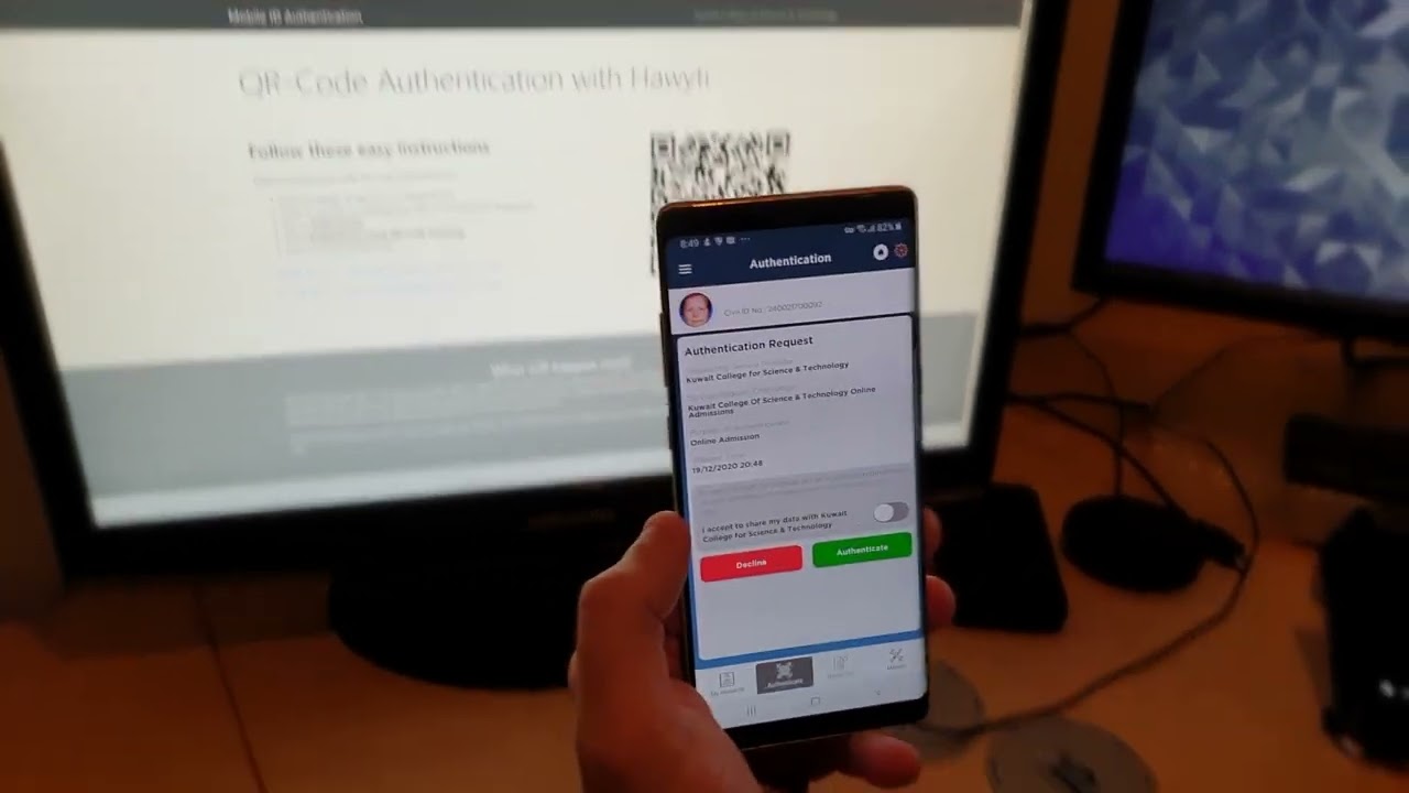 Mobile ID (Hawyti) Scanning a QR Code Generated by PACI
