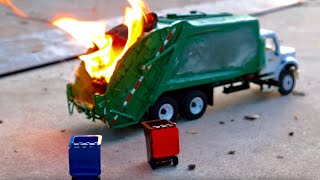 GARBAGE TRUCK bursts into flames - first gear