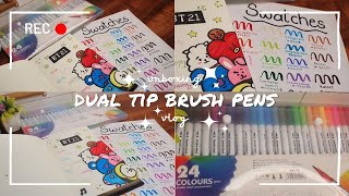 UNBOXING dual tip brush pen colors | review | #ytcreatorindia #youtubepartner