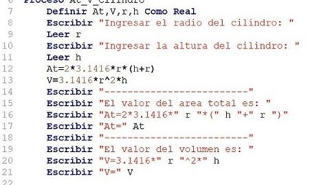 Área y volumen de un Cilindro en PSeInt.