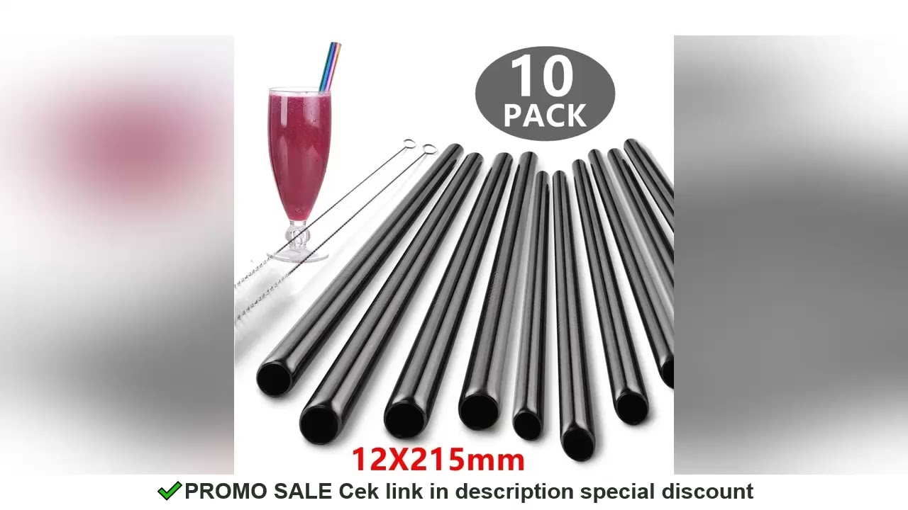 12mm Eco-friendly Reusable 304 Stainless Steel Drinking Straws Set Bent Angled Tips Metal Straw for